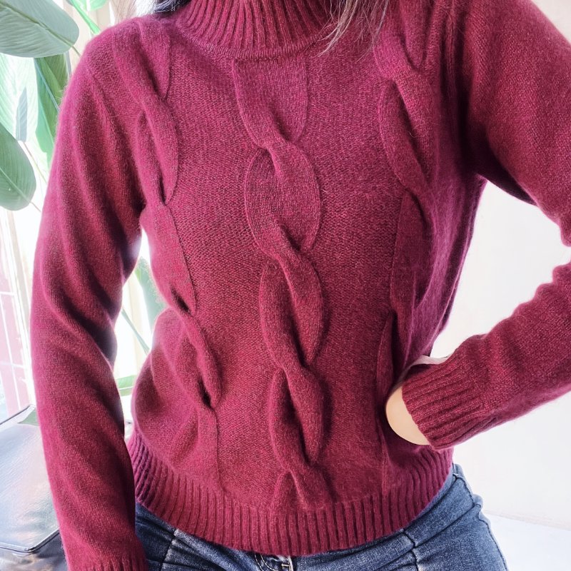 棗紅半立領單面立體麻花 古董羊絨羊毛衣毛衫 cashmere sweater-0