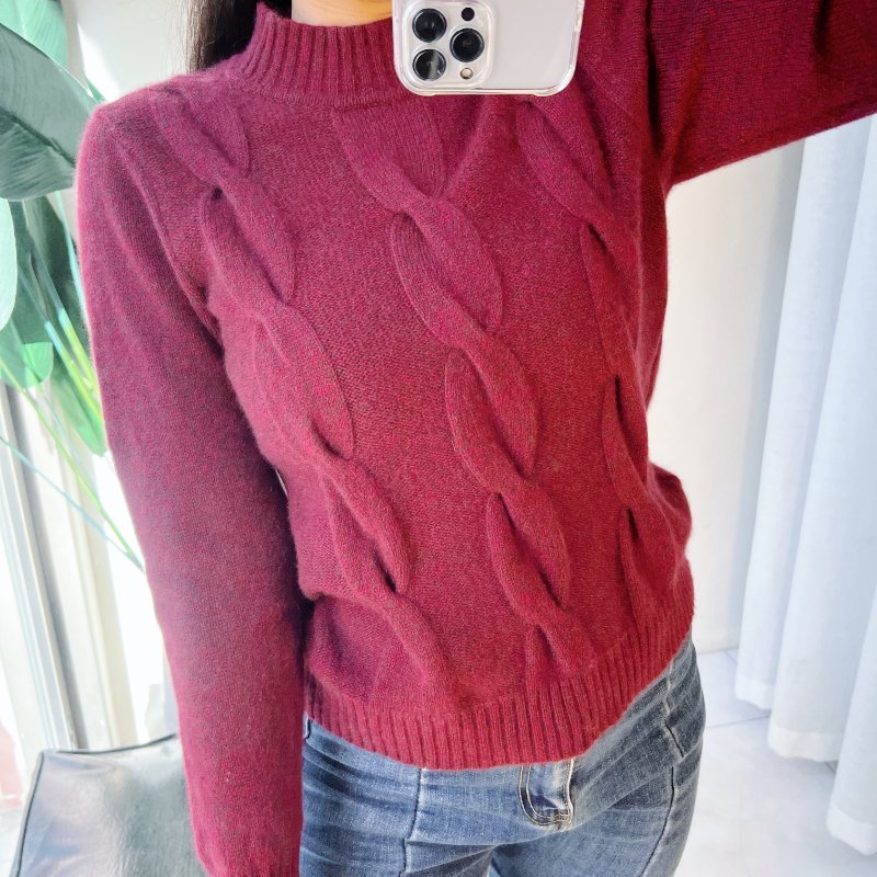 棗紅半立領單面立體麻花 古董羊絨羊毛衣毛衫 cashmere sweater-2