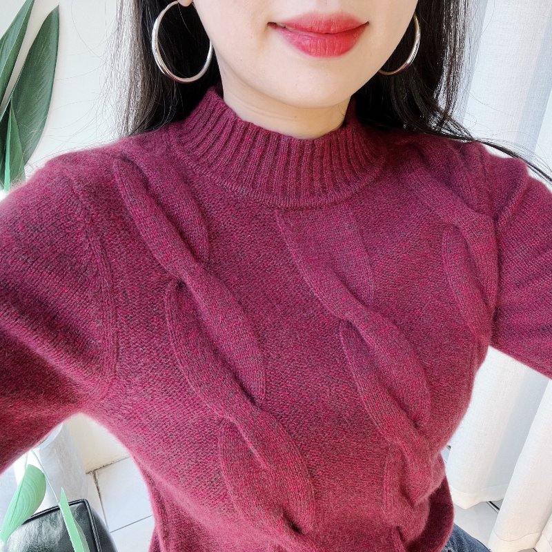 棗紅半立領單面立體麻花 古董羊絨羊毛衣毛衫 cashmere sweater-5