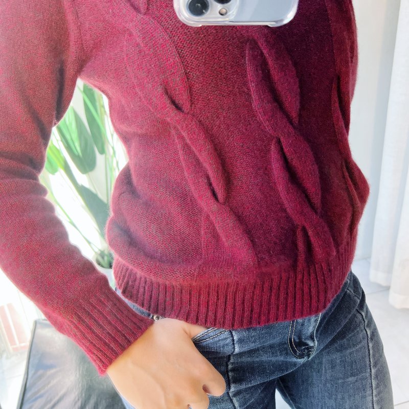 棗紅半立領單面立體麻花 古董羊絨羊毛衣毛衫 cashmere sweater-7