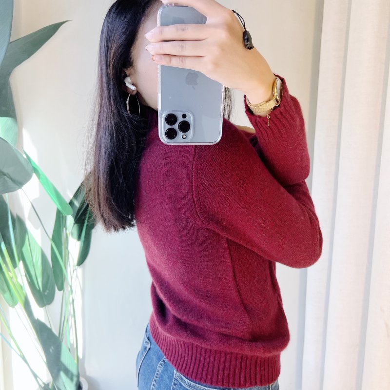 棗紅半立領單面立體麻花 古董羊絨羊毛衣毛衫 cashmere sweater-9