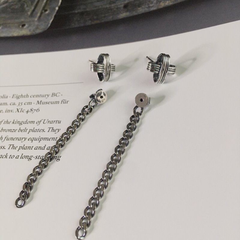 純銀耳環 交叉兩用垂鍊耳環-0