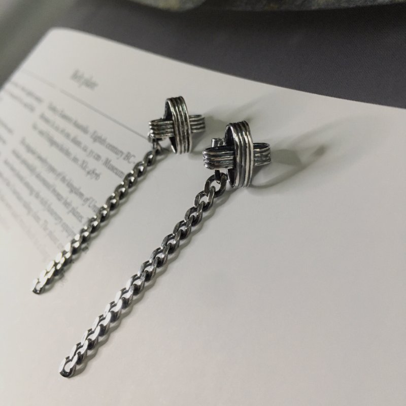 純銀耳環 交叉兩用垂鍊耳環-1