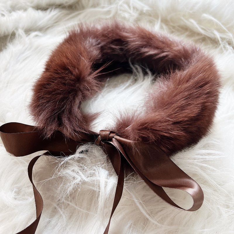 咖茶褐軟軟經典華麗 古董古著貂毛真皮草綁帶圍巾 髮帶-0