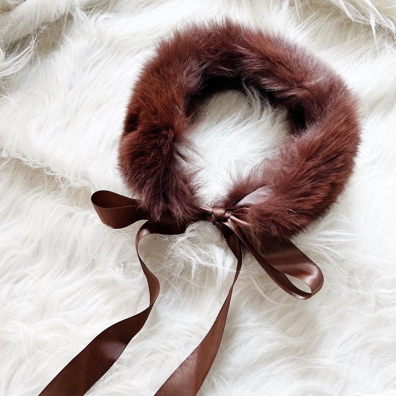 咖茶褐軟軟經典華麗 古董古著貂毛真皮草綁帶圍巾 髮帶-1
