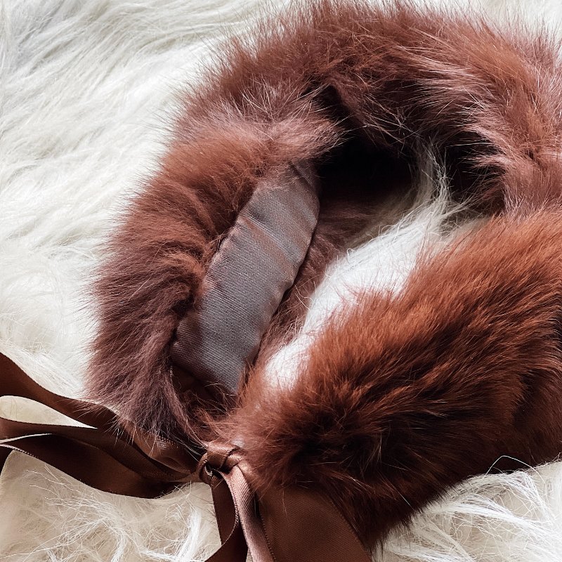 咖茶褐軟軟經典華麗 古董古著貂毛真皮草綁帶圍巾 髮帶-3