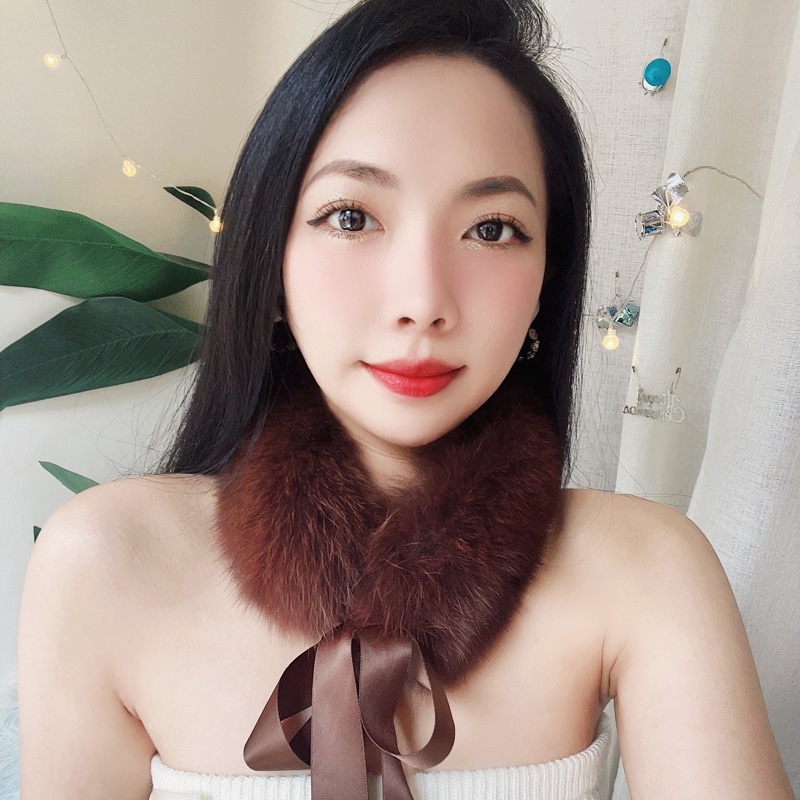 咖茶褐軟軟經典華麗 古董古著貂毛真皮草綁帶圍巾 髮帶-5