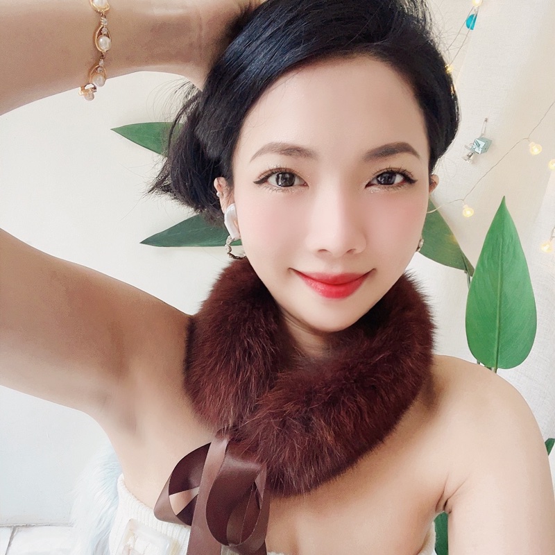 咖茶褐軟軟經典華麗 古董古著貂毛真皮草綁帶圍巾 髮帶-6