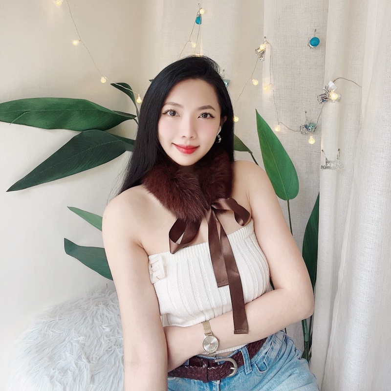 咖茶褐軟軟經典華麗 古董古著貂毛真皮草綁帶圍巾 髮帶-7