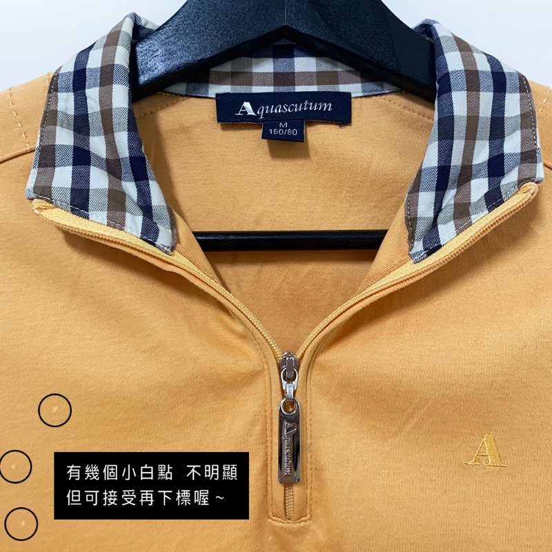 Aquascutum 雅格獅丹 長袖經典格紋領POLO衫 黃色肩膀特殊設計 高爾夫球衣 休閒長袖上衣【壽司羊羊】二手衣-1