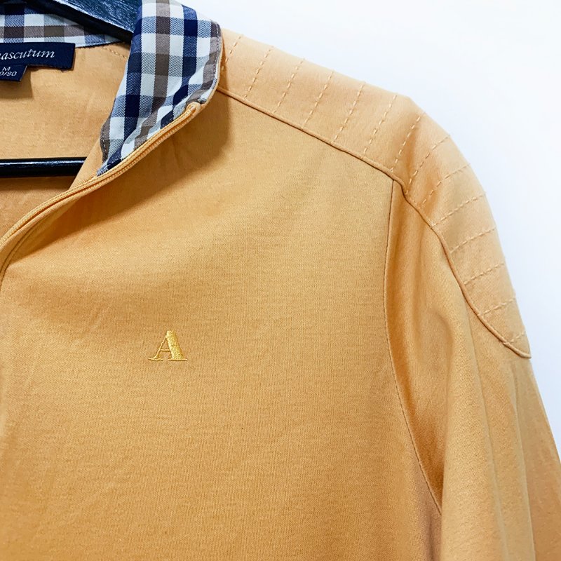 Aquascutum 雅格獅丹 長袖經典格紋領POLO衫 黃色肩膀特殊設計 高爾夫球衣 休閒長袖上衣【壽司羊羊】二手衣-3