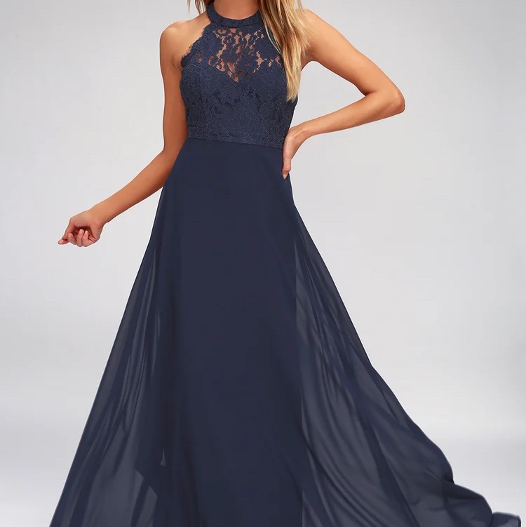 美國品牌Lulus 全新蕾絲露背禮服 藏藍色-1