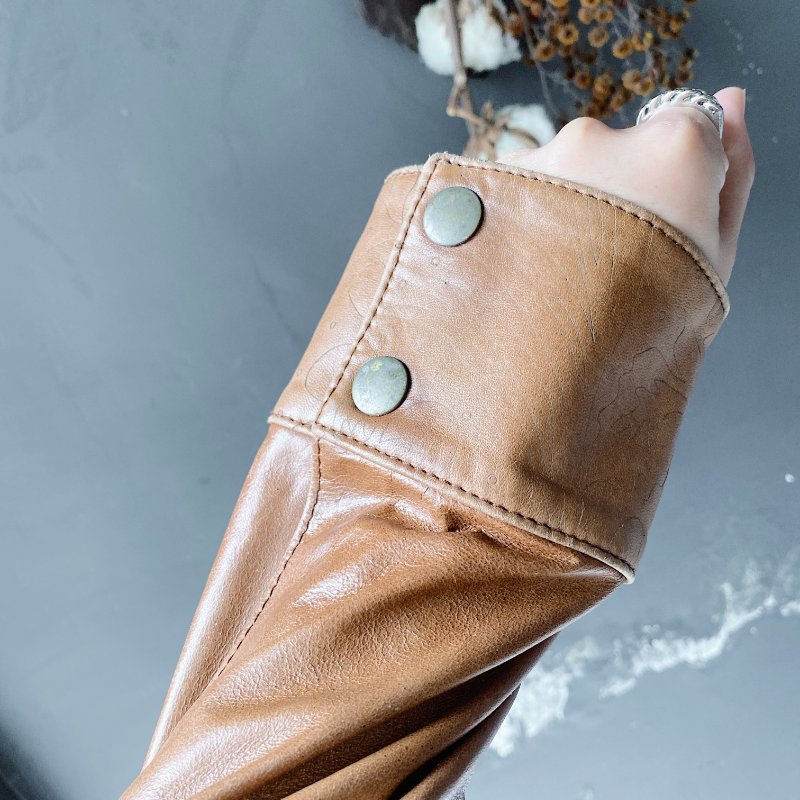 東方日式原色壓紋拼接率性皮衣 古著牛革真皮拉鍊外套 vintage-8