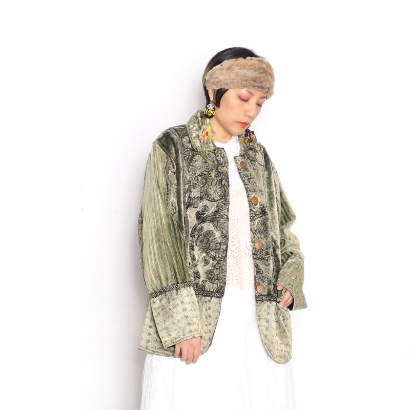 天鵝絨刺繡。古著花毯外套 (FJ 03)-0