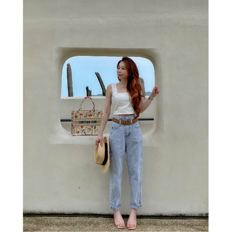高腰牛仔老爺褲(哈倫褲)附質感設計腰帶-0