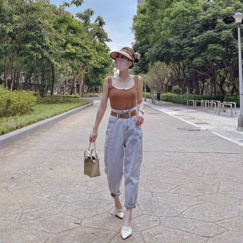 高腰牛仔老爺褲(哈倫褲)附質感設計腰帶-2