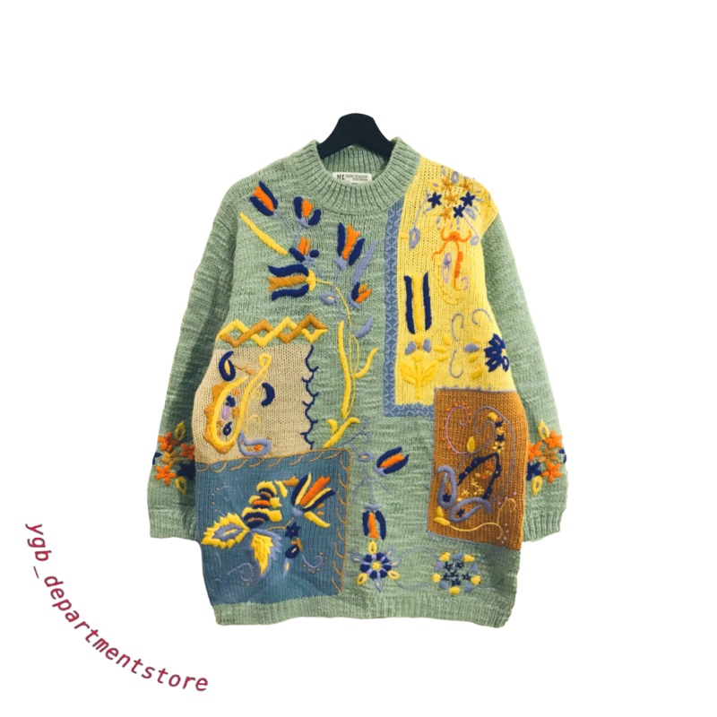 🌞vintage🌞粉彩立體織紋全羊毛古着毛衣(๑•ૅㅁ•๑)美式日系復古辣妹個性90s00s-0