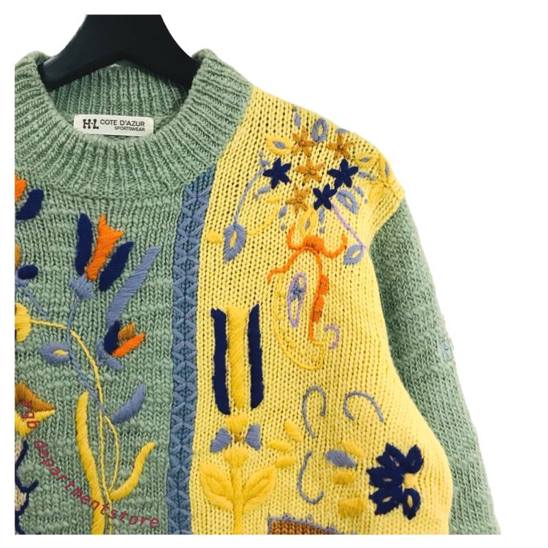 🌞vintage🌞粉彩立體織紋全羊毛古着毛衣(๑•ૅㅁ•๑)美式日系復古辣妹個性90s00s-1