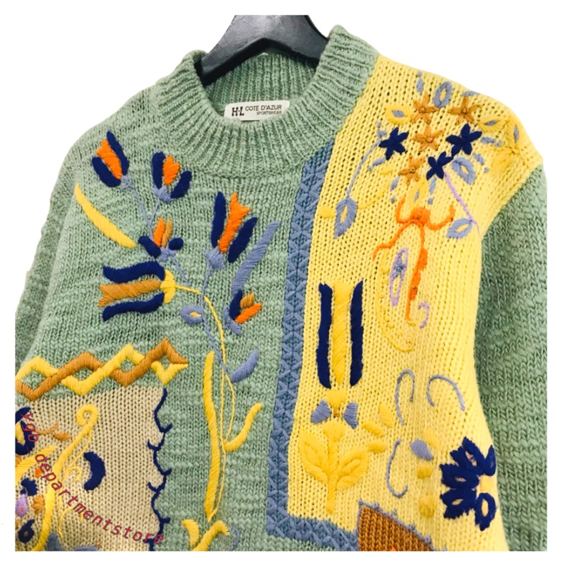 🌞vintage🌞粉彩立體織紋全羊毛古着毛衣(๑•ૅㅁ•๑)美式日系復古辣妹個性90s00s-3