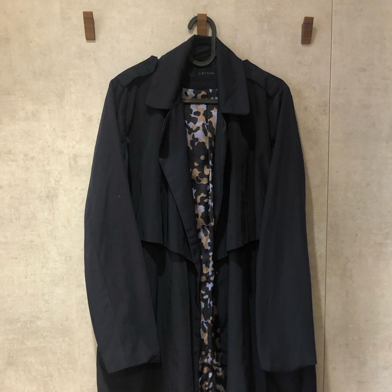 ZARA 深藍色長風衣-0