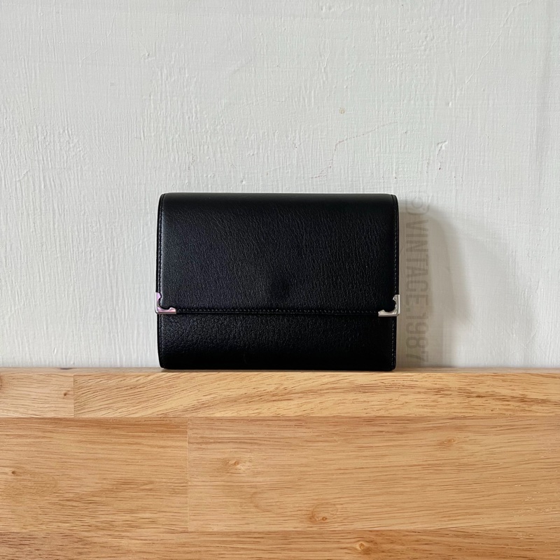 @vintage.1987 - Cartier 黑色羊皮銀色飾角中夾-0