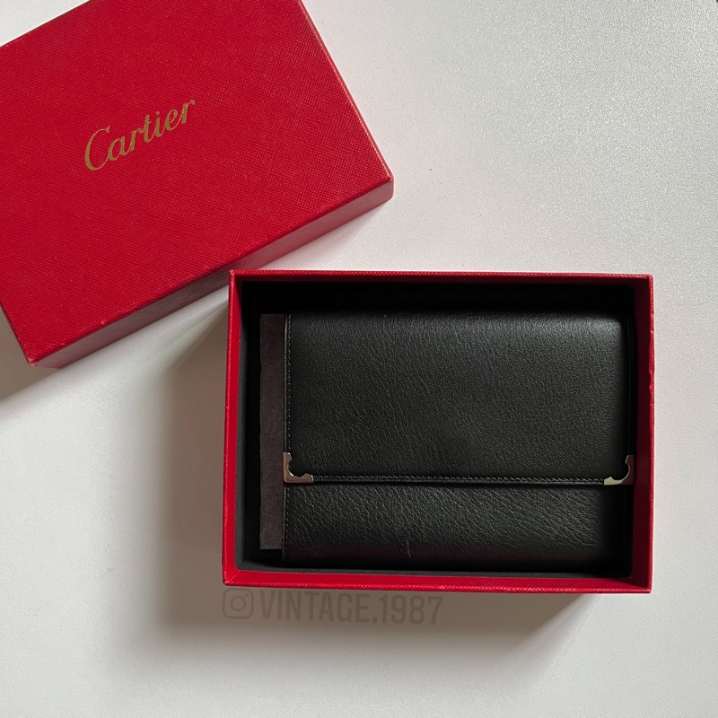 @vintage.1987 - Cartier 黑色羊皮銀色飾角中夾-1