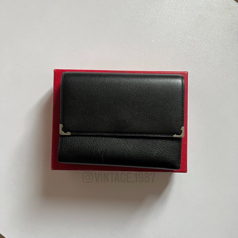 @vintage.1987 - Cartier 黑色羊皮銀色飾角中夾-5