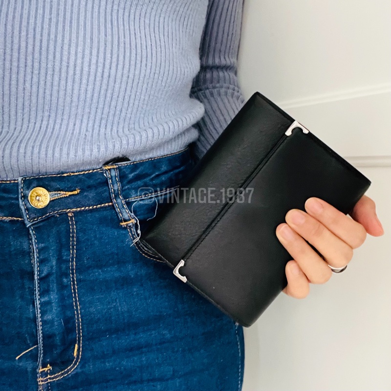 @vintage.1987 - Cartier 黑色羊皮銀色飾角中夾-8