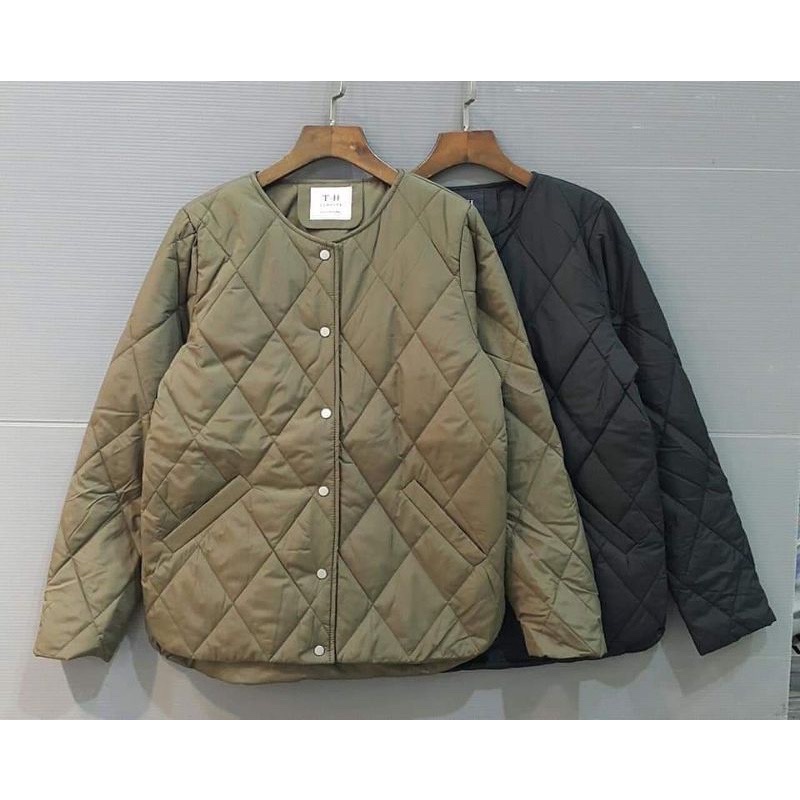 韓國 立體壓紋菱格衍縫外套 菱格壓紋鋪棉外套 防潑水衍縫菱格口袋外套 波浪紋 鋪棉外套夾克 保暖防風外套-5