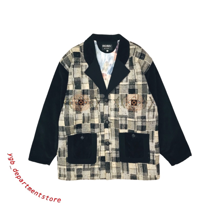 🌞vintage🌞Big Boy by Jiaulen灰黑格紋古着夾克外套(๑•ૅㅁ•๑)美式日系復古辣妹個性90s-0