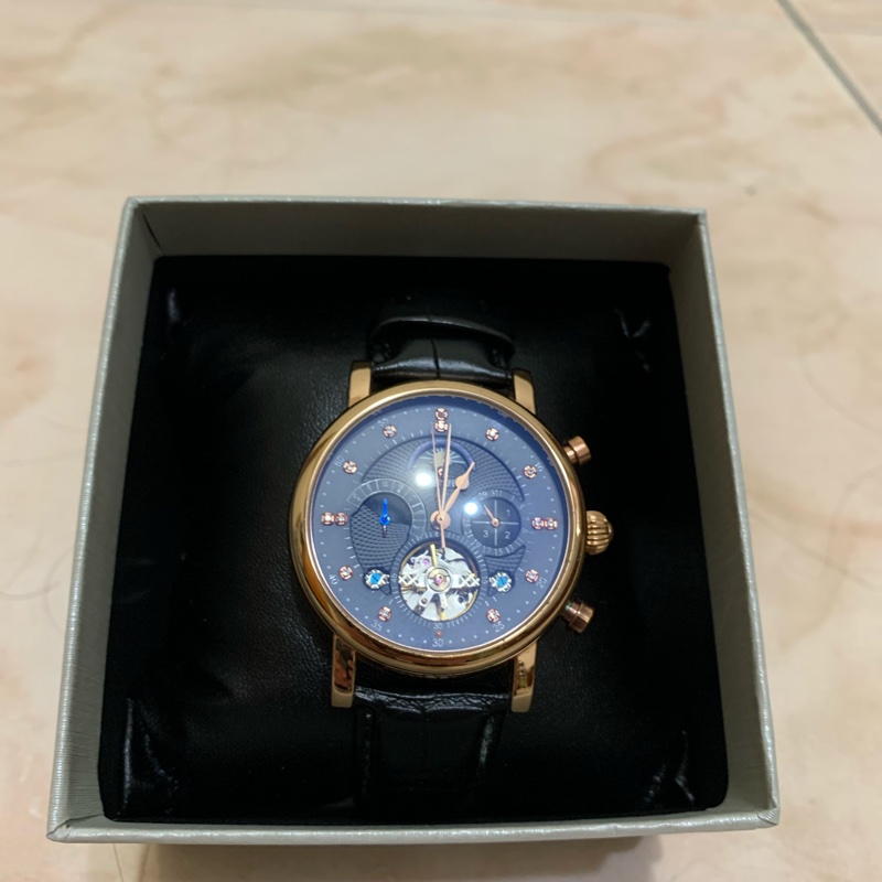 日月星辰手錶 黑色皮錶帶-1