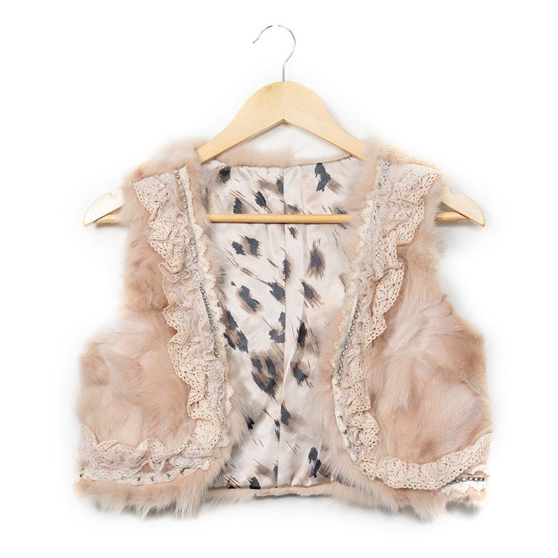 【吳淡如私服】香檳色豹紋水貂毛短版小背心-0