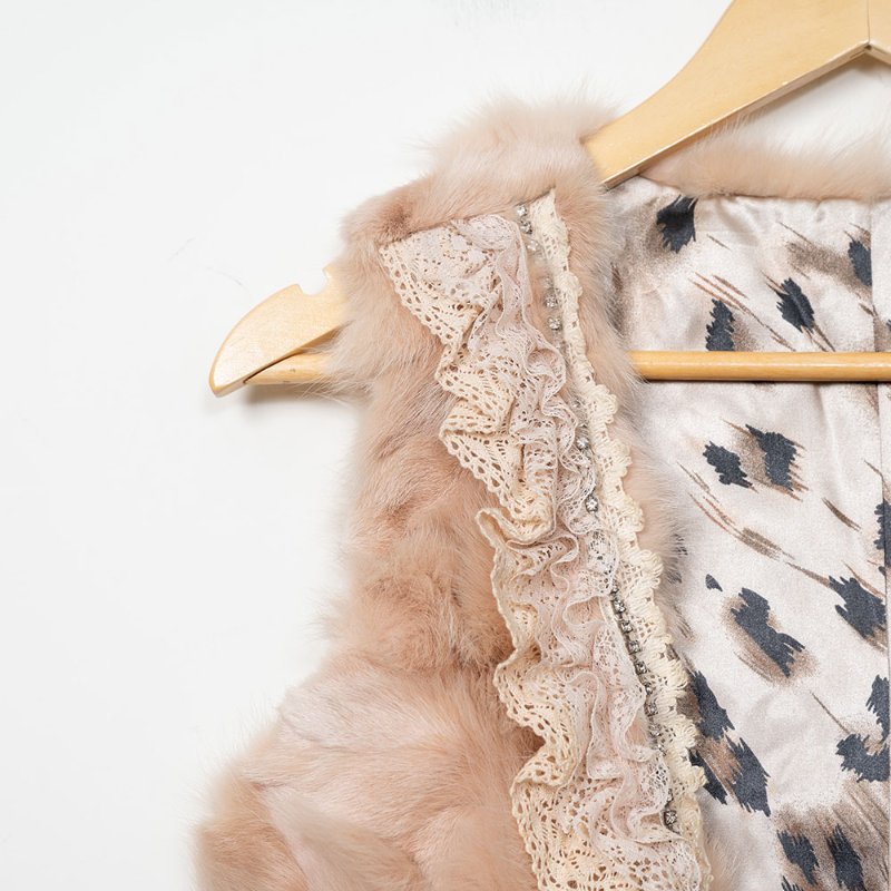 【吳淡如私服】香檳色豹紋水貂毛短版小背心-1