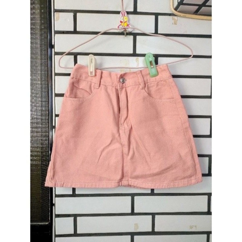 韓版  高腰裙 A字裙 後鬆緊 顯腿長 甜美 粉色 短裙-0