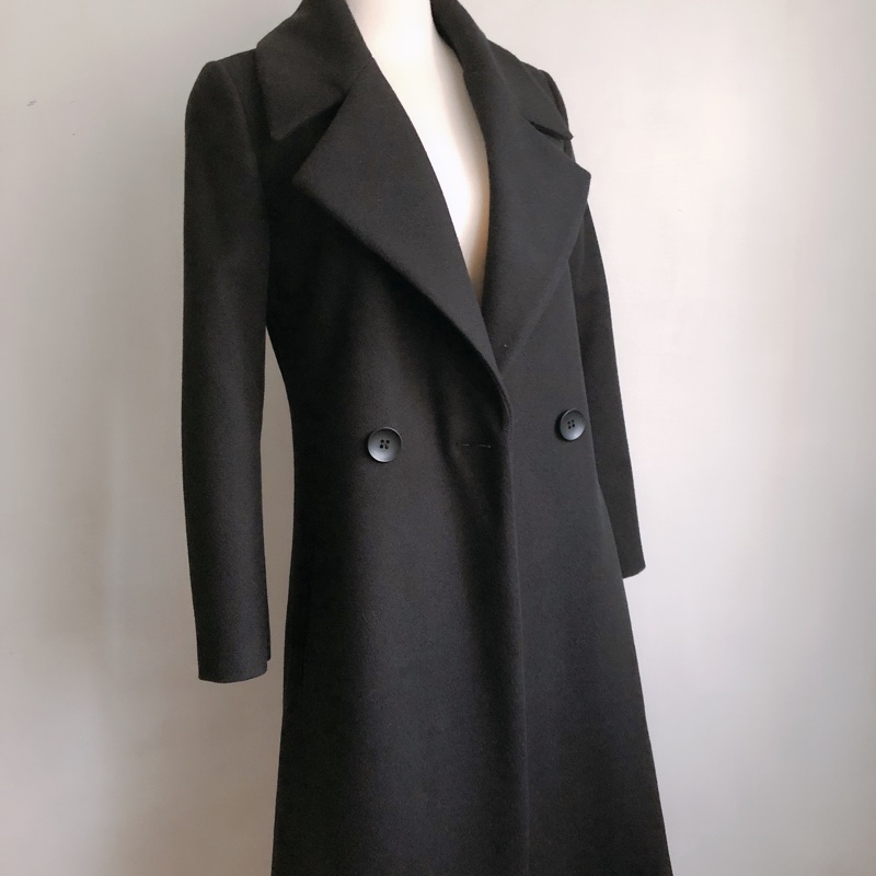 赫本風長版黑色大衣修身外套s-0