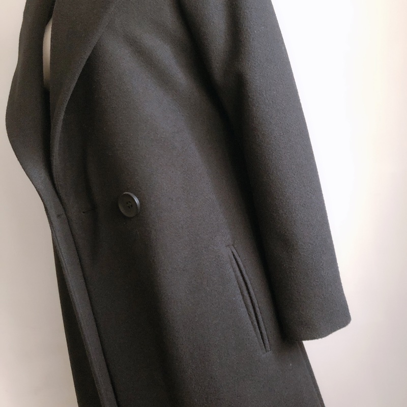 赫本風長版黑色大衣修身外套s-6