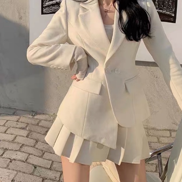 西裝百褶裙套裝-0