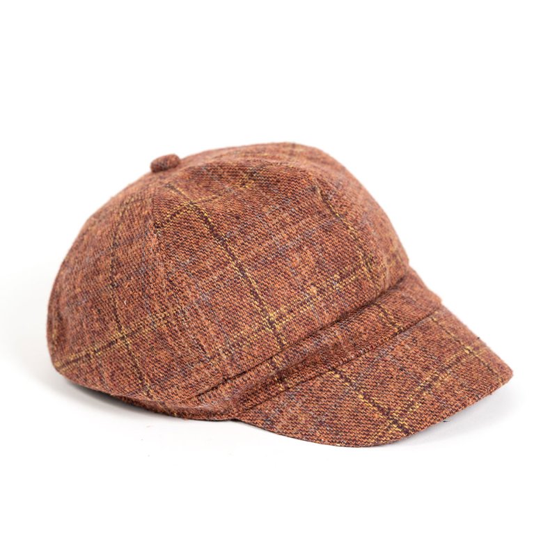 【陳怡君私服】英倫格紋毛呢報童帽+駝色麂皮毛毛露指手套-1