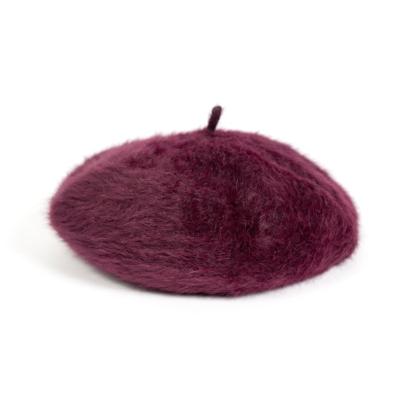 【陳怡君私服】酒紅色海馬毛貝雷帽+紫色系毛線手套-1