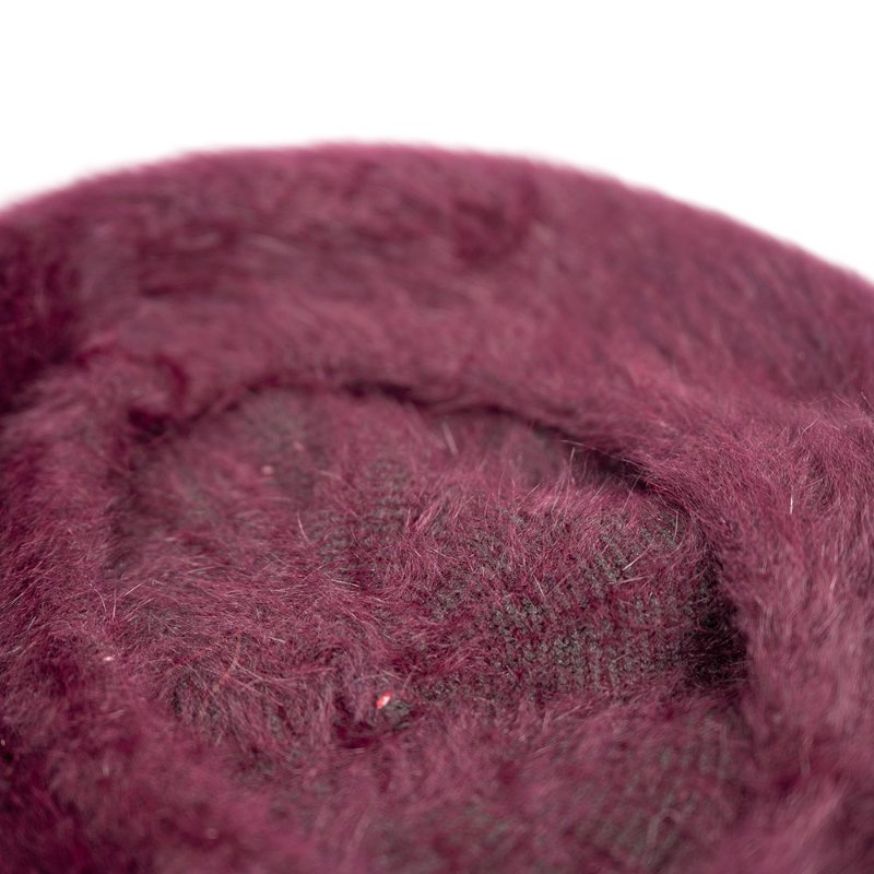 【陳怡君私服】酒紅色海馬毛貝雷帽+紫色系毛線手套-4