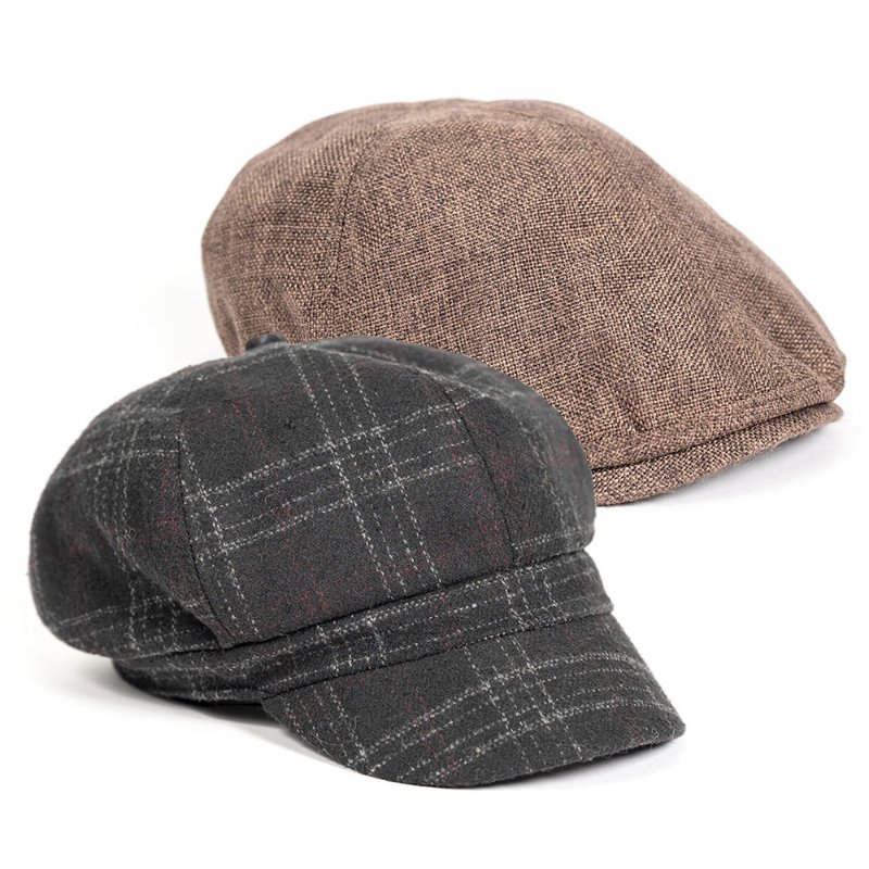 【陳怡君私服】黑色英倫格紋毛呢報童帽+摩卡色小偷帽-0