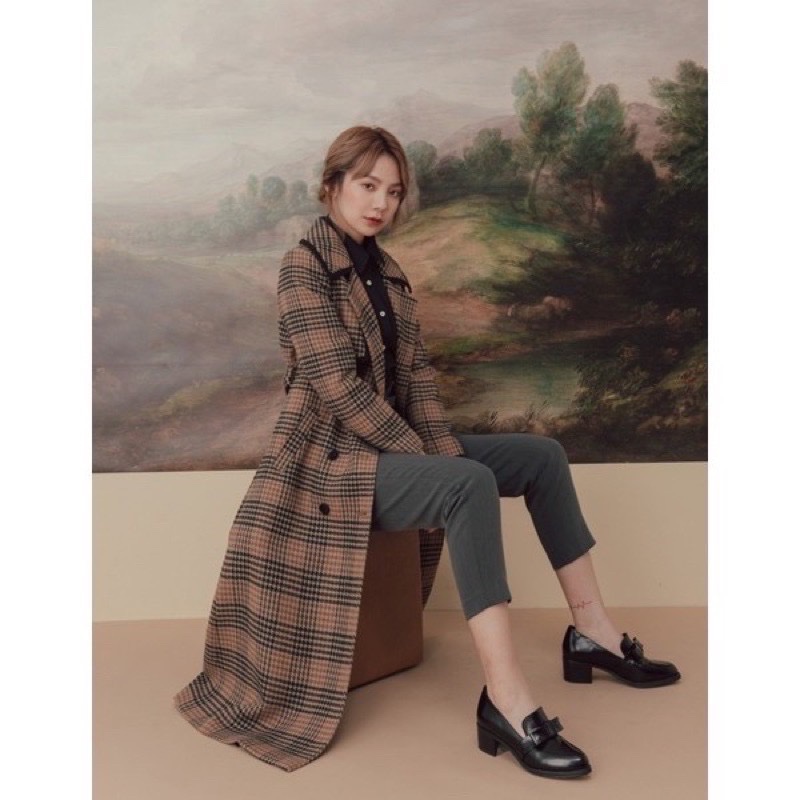 二手 九成新 Marjorie  晨曦暖照 時裝感雙色千鳥格紋毛呢大衣 S號 瑪裘瑞-1