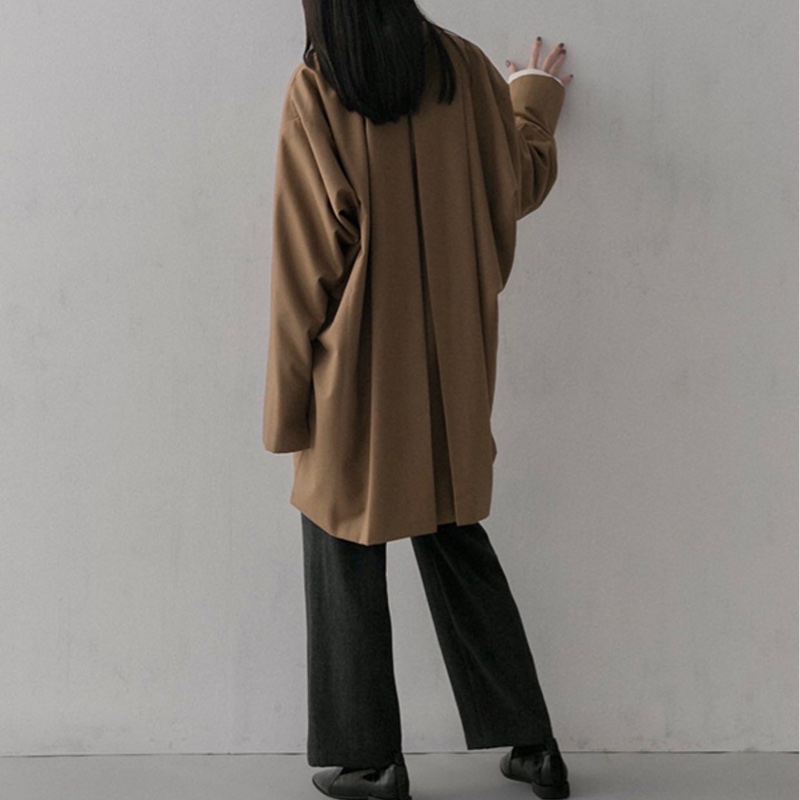 MO-BO專櫃復刻設計款 韓風同步 老爹風衣外套 寬版Oversized 西裝外套 繭型 駱色系-0