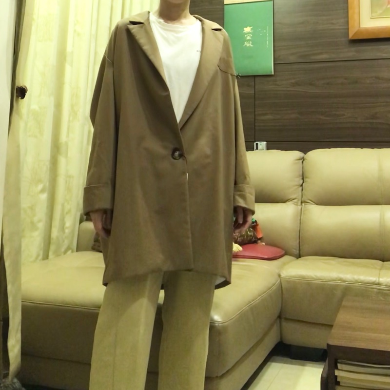MO-BO專櫃復刻設計款 韓風同步 老爹風衣外套 寬版Oversized 西裝外套 繭型 駱色系-8