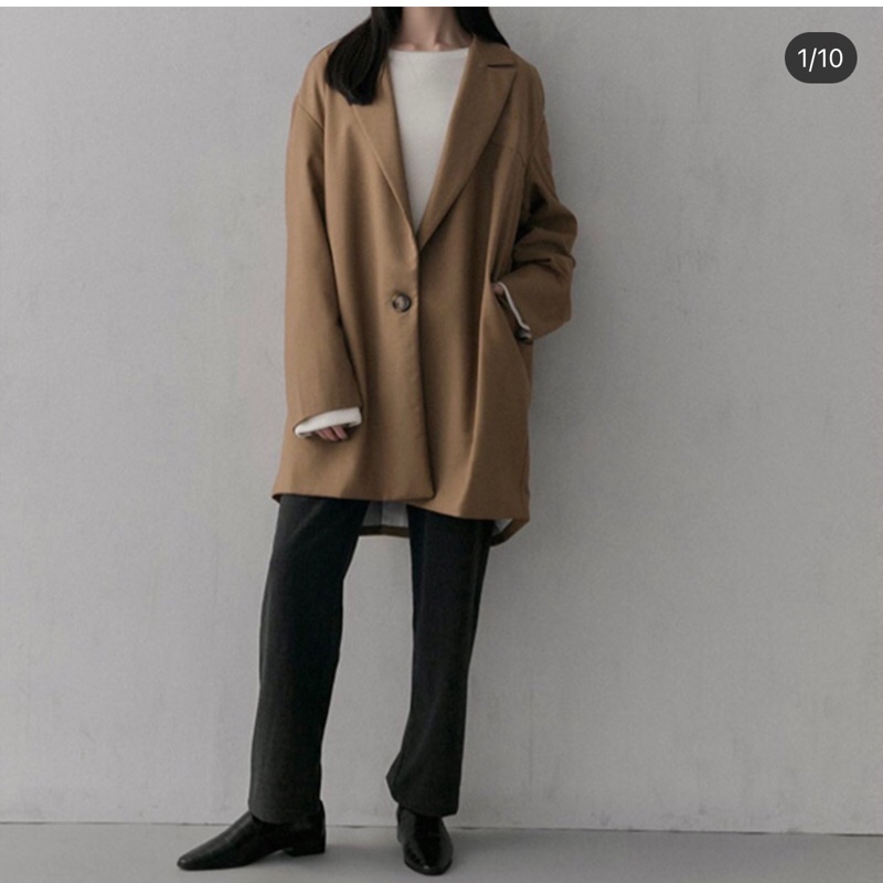 MO-BO專櫃復刻設計款 韓風同步 老爹風衣外套 寬版Oversized 西裝外套 繭型 駱色系-9