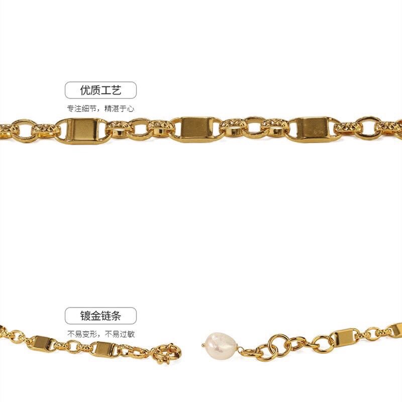 鎖型淡水珍珠套鍊 金色 粗鏈條項鍊女歐美個性復古網紅頸鏈鎖骨鏈-1