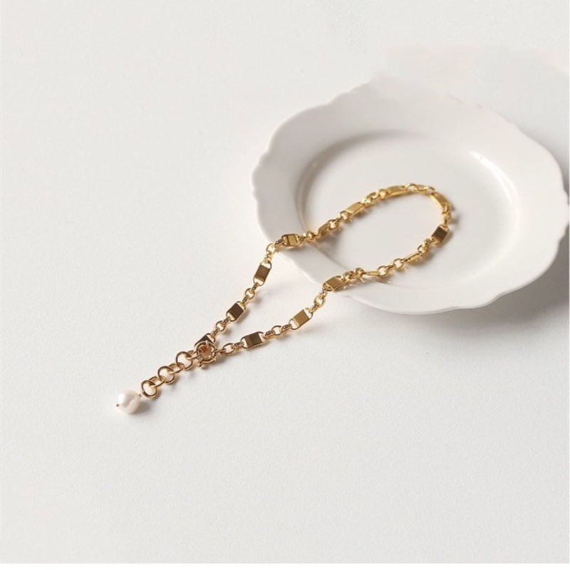 鎖型淡水珍珠套鍊 金色 粗鏈條項鍊女歐美個性復古網紅頸鏈鎖骨鏈-2