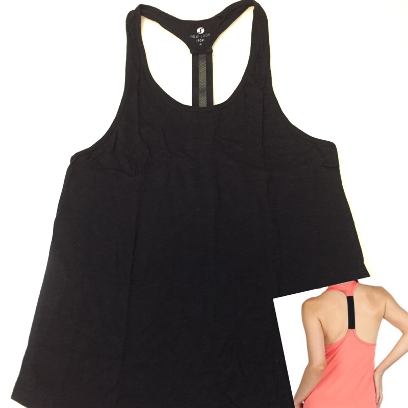 New look 黑色T字挖背運動背心/罩衫|Zumba /Nike/adidas|女生M|遮肚肚|吸汗棉質慢跑訓練罩衫｜喜歡Nike Adidas 可參考-0