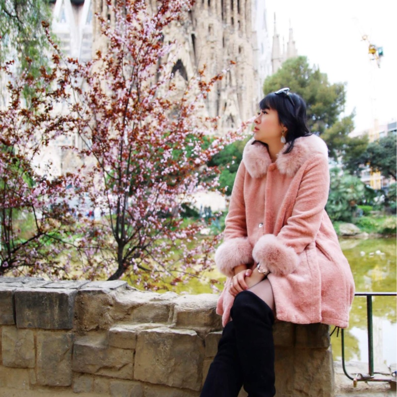 粉色毛呢連帽大衣（毛毛袖、毛毛帽）-2