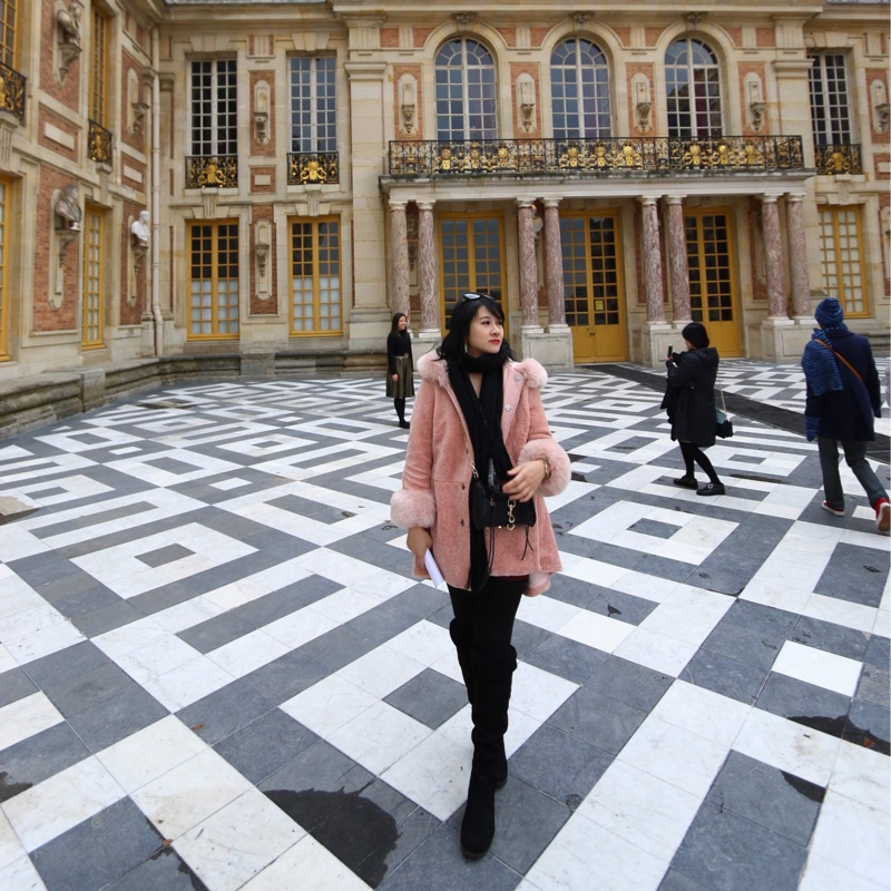 粉色毛呢連帽大衣（毛毛袖、毛毛帽）-3